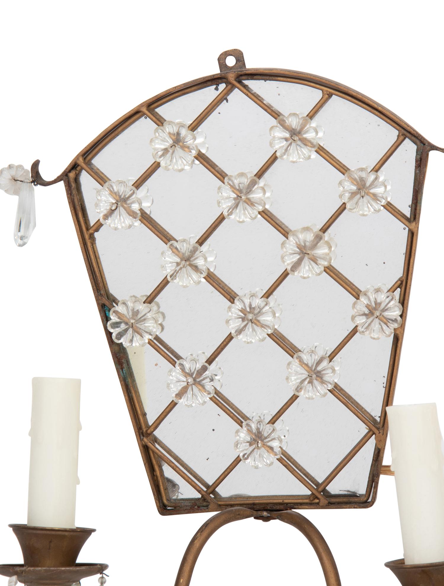 A Pair of Italian Prism-Mounted Two-Light Sconces