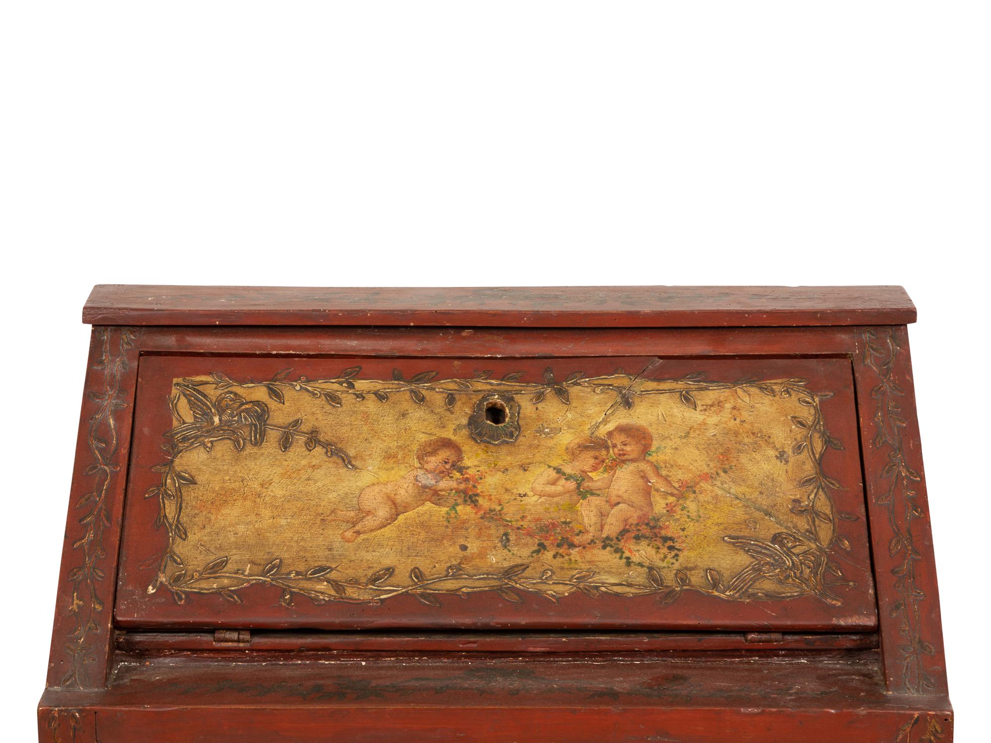 A Venetian Style Painted Slant Front Desk