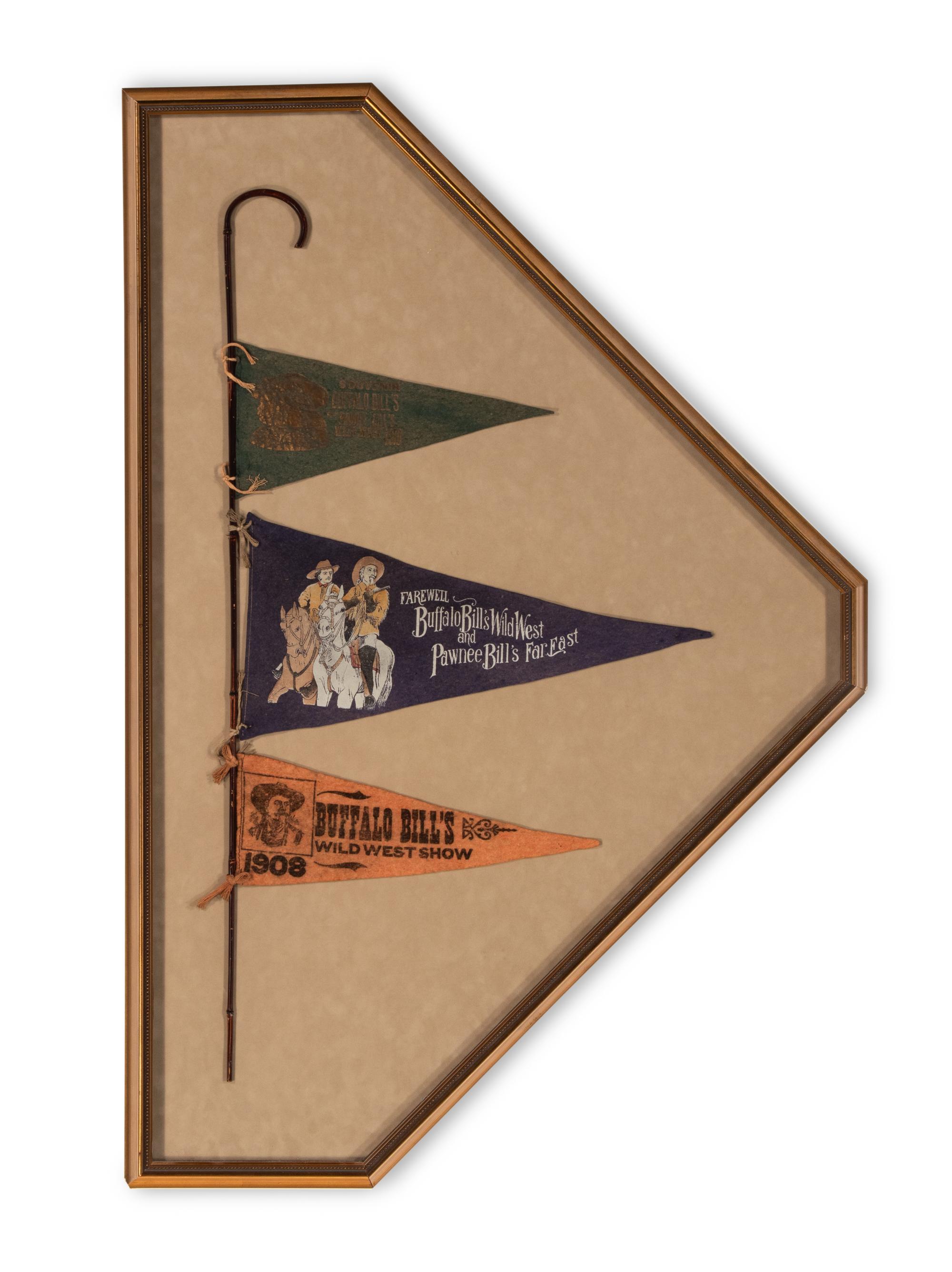 [WILD WEST SHOWS]. Trio of Buffalo Bill Wild West pennants. Ca early 20th century.