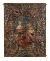 An Embossed Leather Hand-Painted Wall Panel