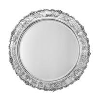 An American Silver Table Plateau, S. Kirk & Son, Baltimore, MD, the circular mirror within the border worked to show repousse garden sc