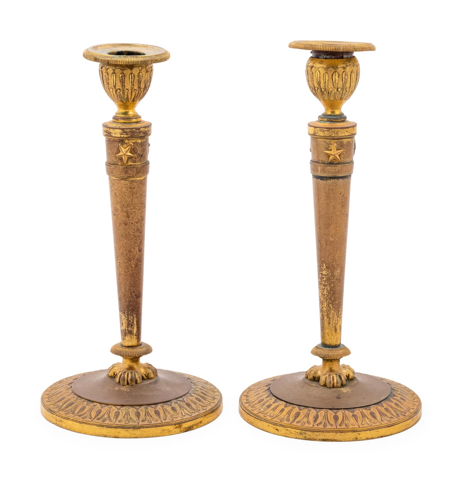 A Pair of Empire Style Gilt Metal Candlesticks