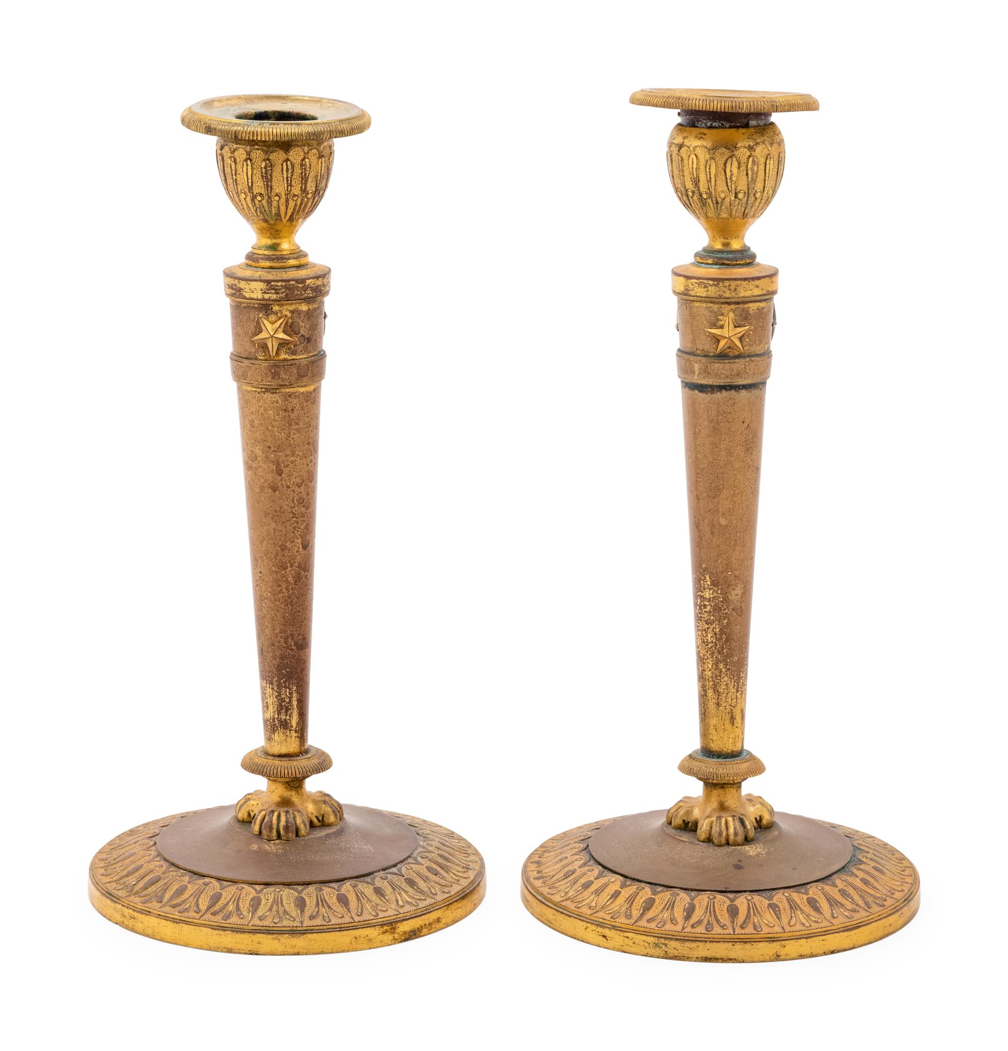 A Pair of Empire Style Gilt Metal Candlesticks