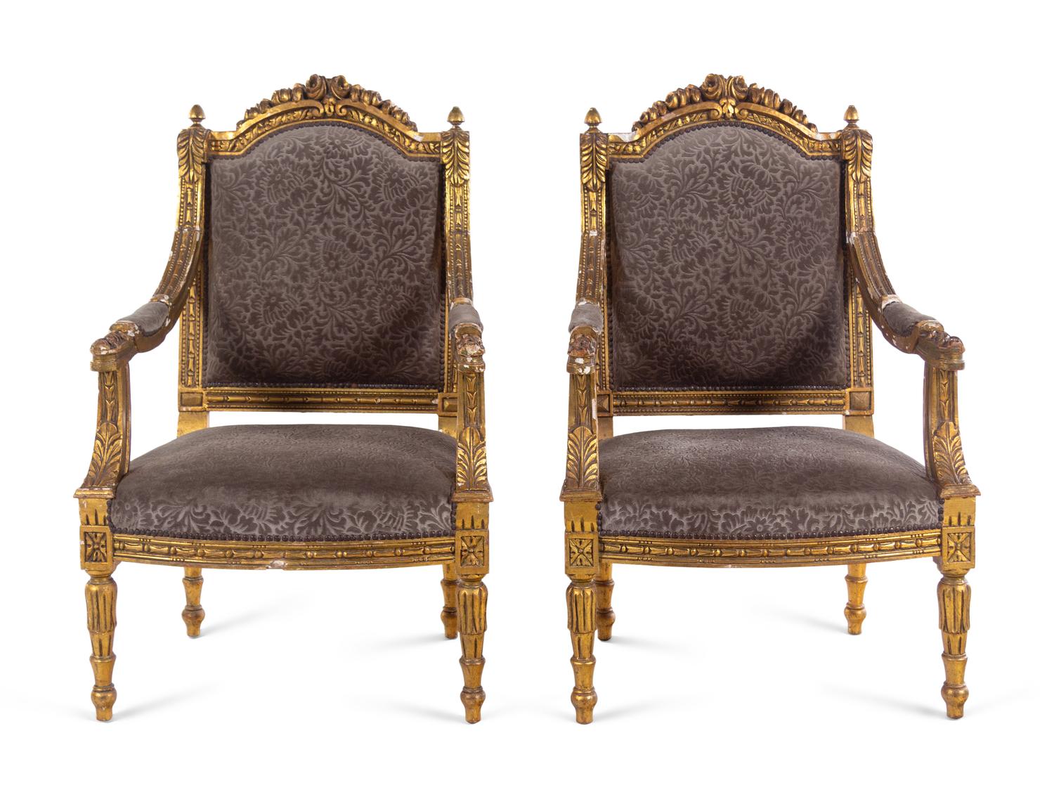 A Pair of Louis XVI Style Giltwood Fauteuils