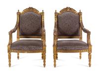 A Pair of Louis XVI Style Giltwood Fauteuils