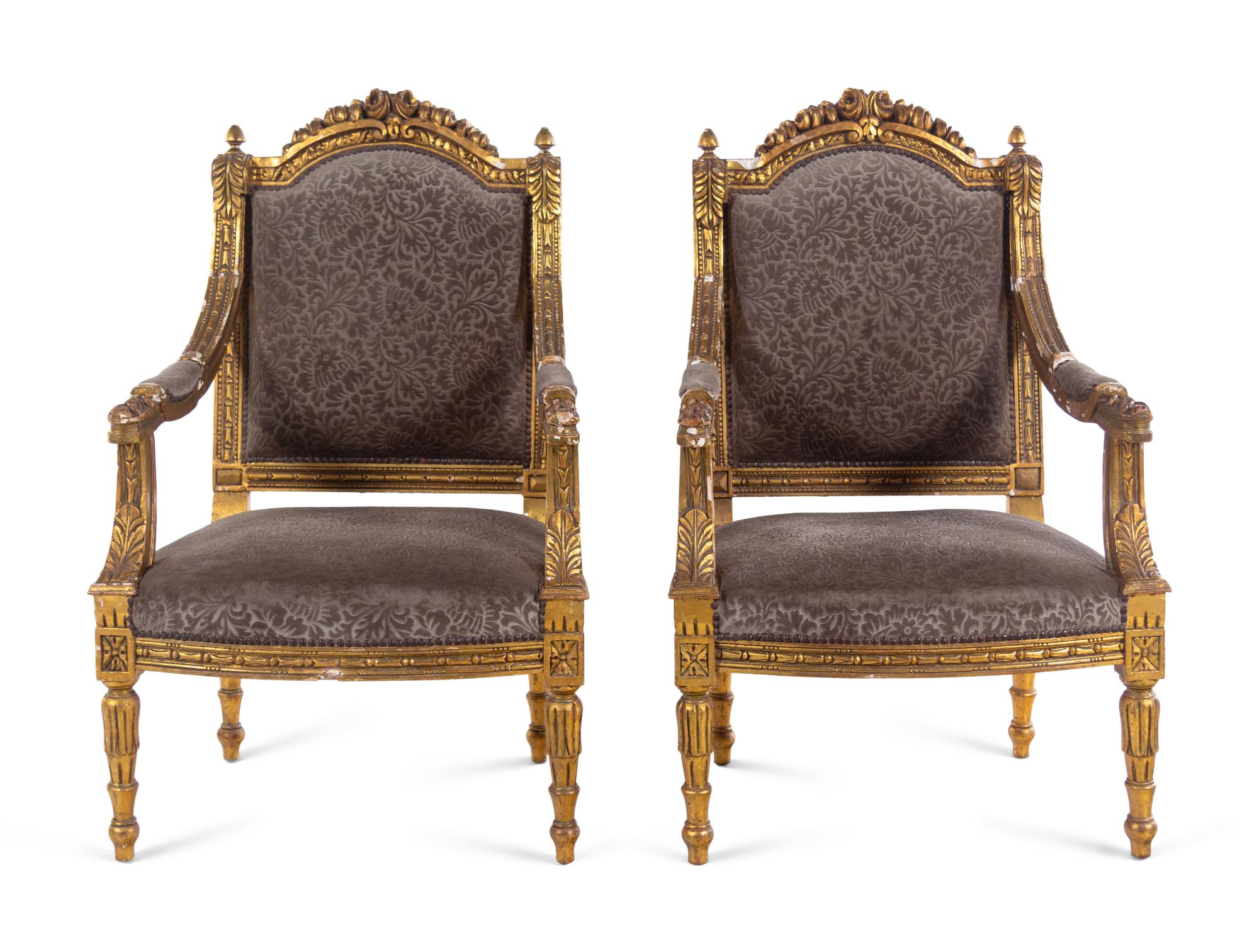 A Pair of Louis XVI Style Giltwood Fauteuils