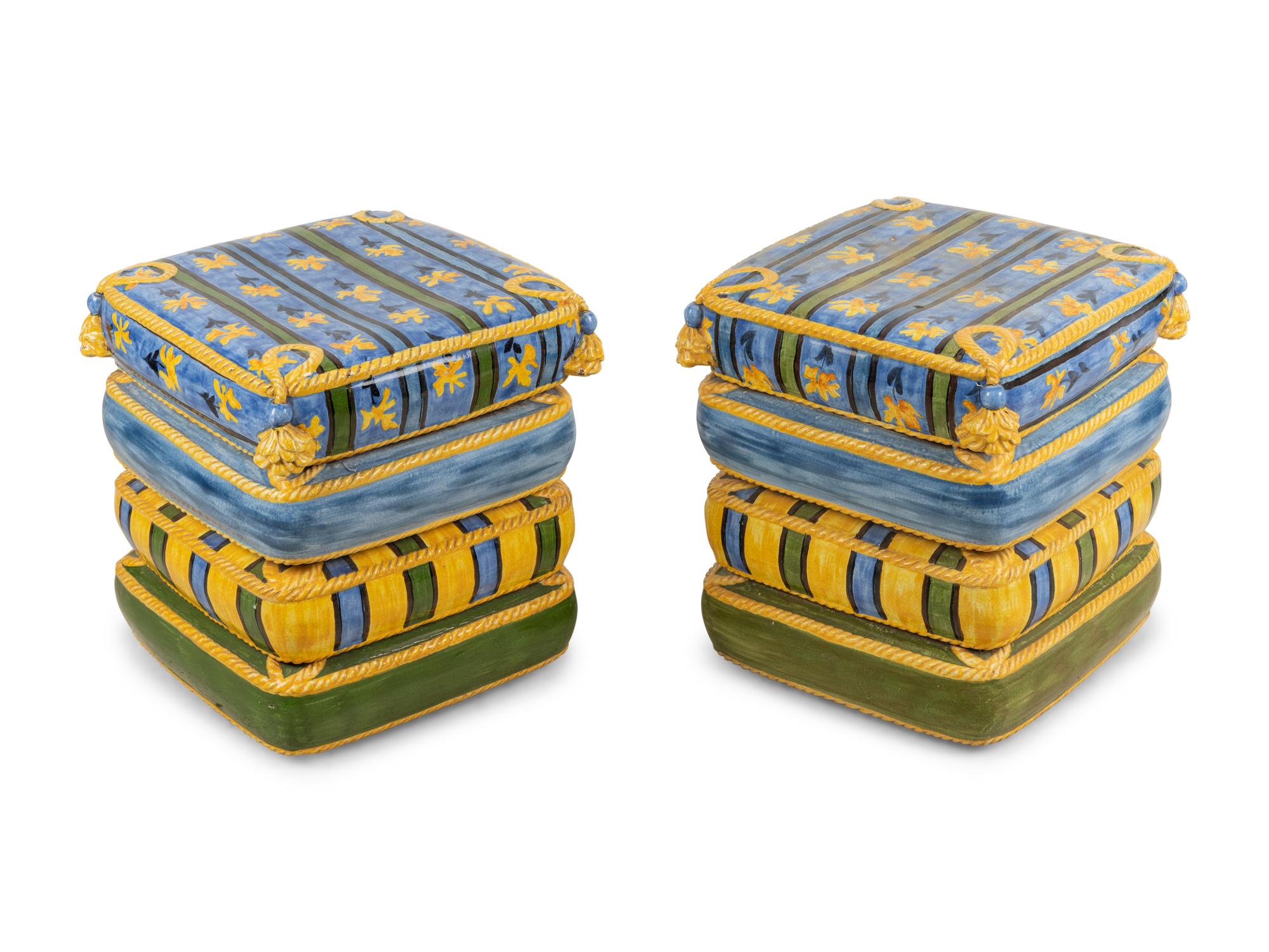 A Pair of Italian Ceramic Garden Stools