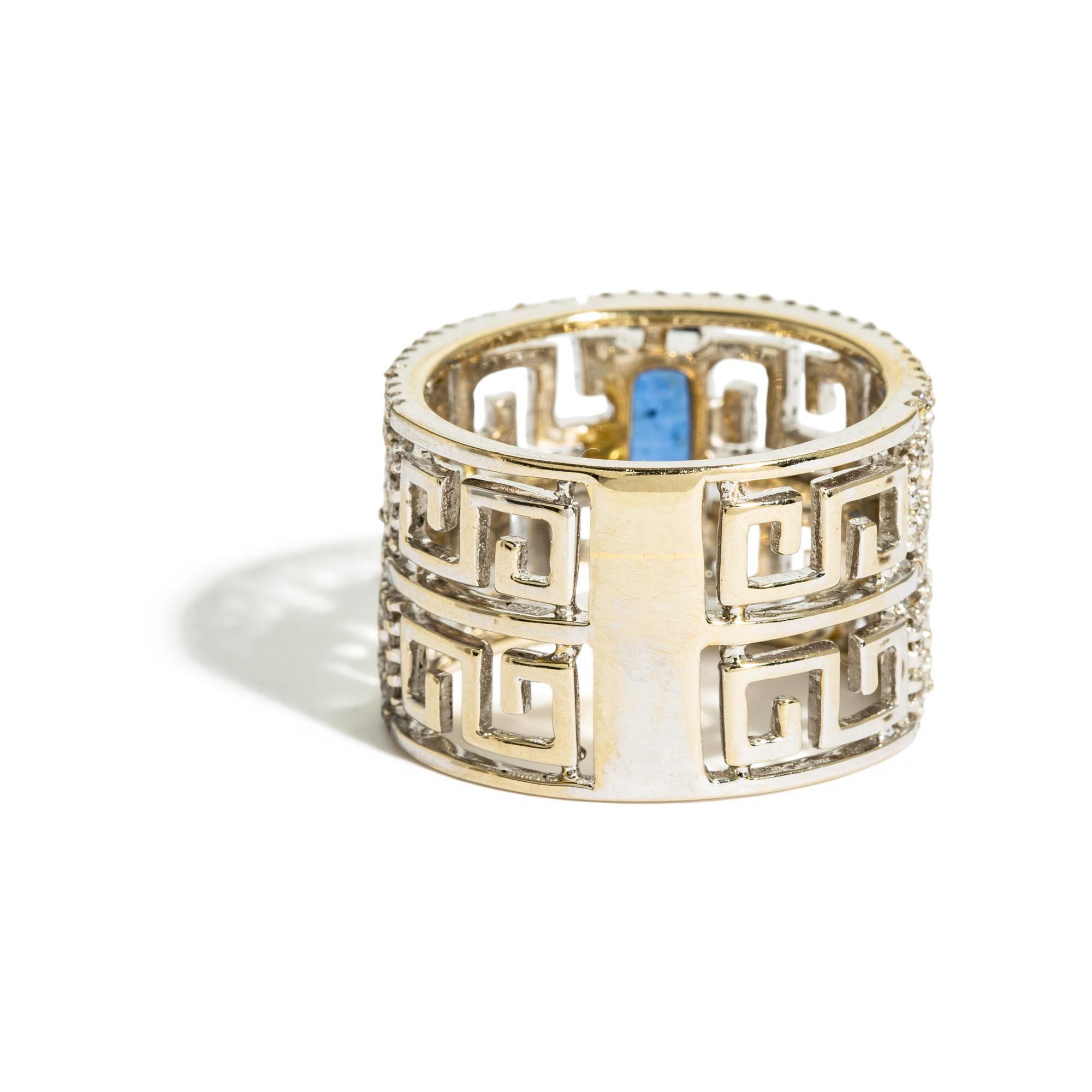 WHITE GOLD, SAPPHIRE, AND DIAMOND RING AND EARRINGS