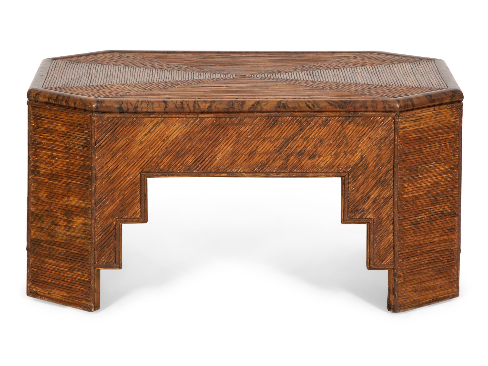 A Grain-Painted Rattan Low Table