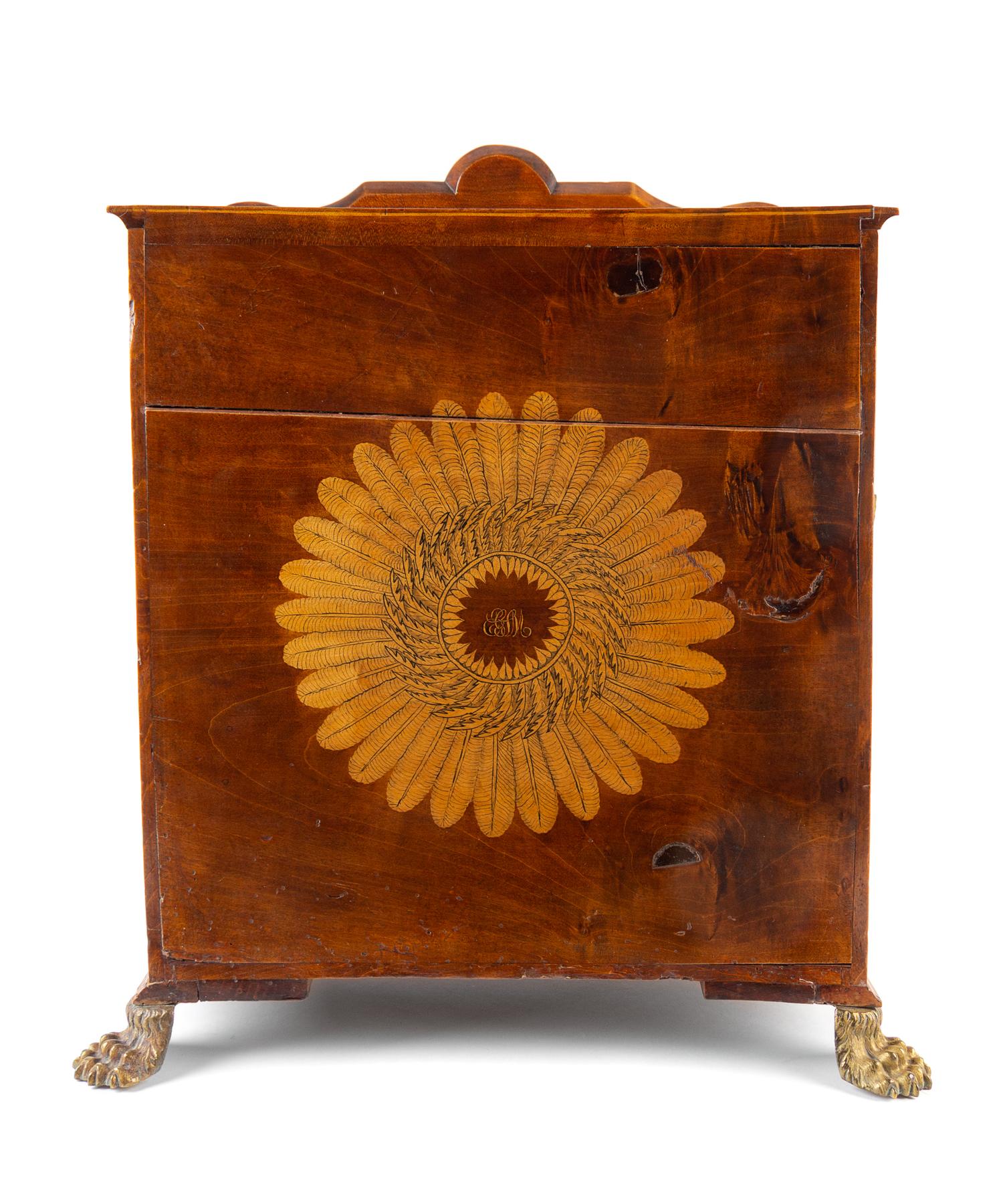 A Regency Marquetry and Mahogany Jewelry Cabinet Height 20 x width 17 3/4 x depth 11 3/4 inches. — 19TH CENTURY