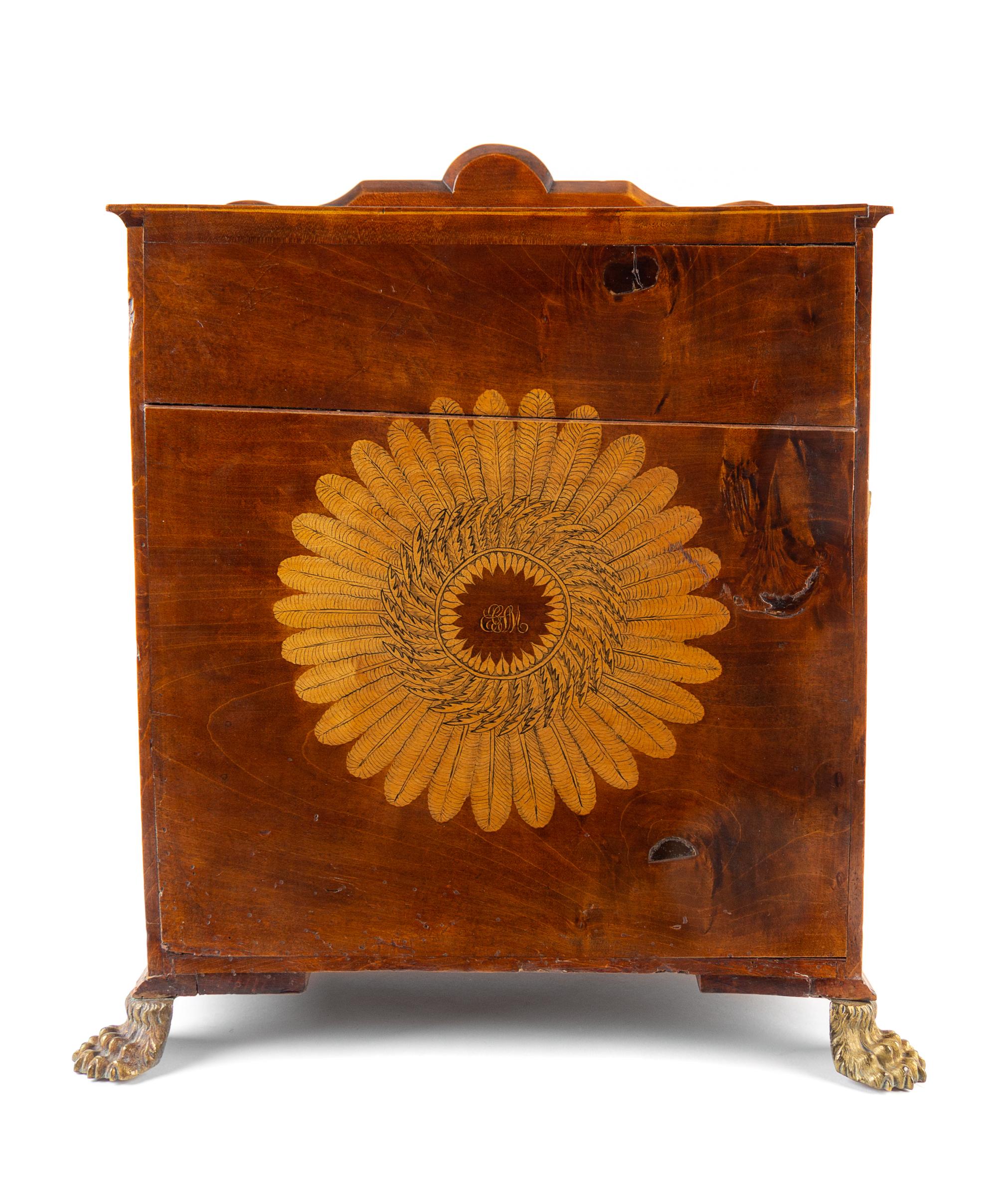 A Regency Marquetry and Mahogany Jewelry Cabinet Height 20 x width 17 3/4 x depth 11 3/4 inches. — 19TH CENTURY