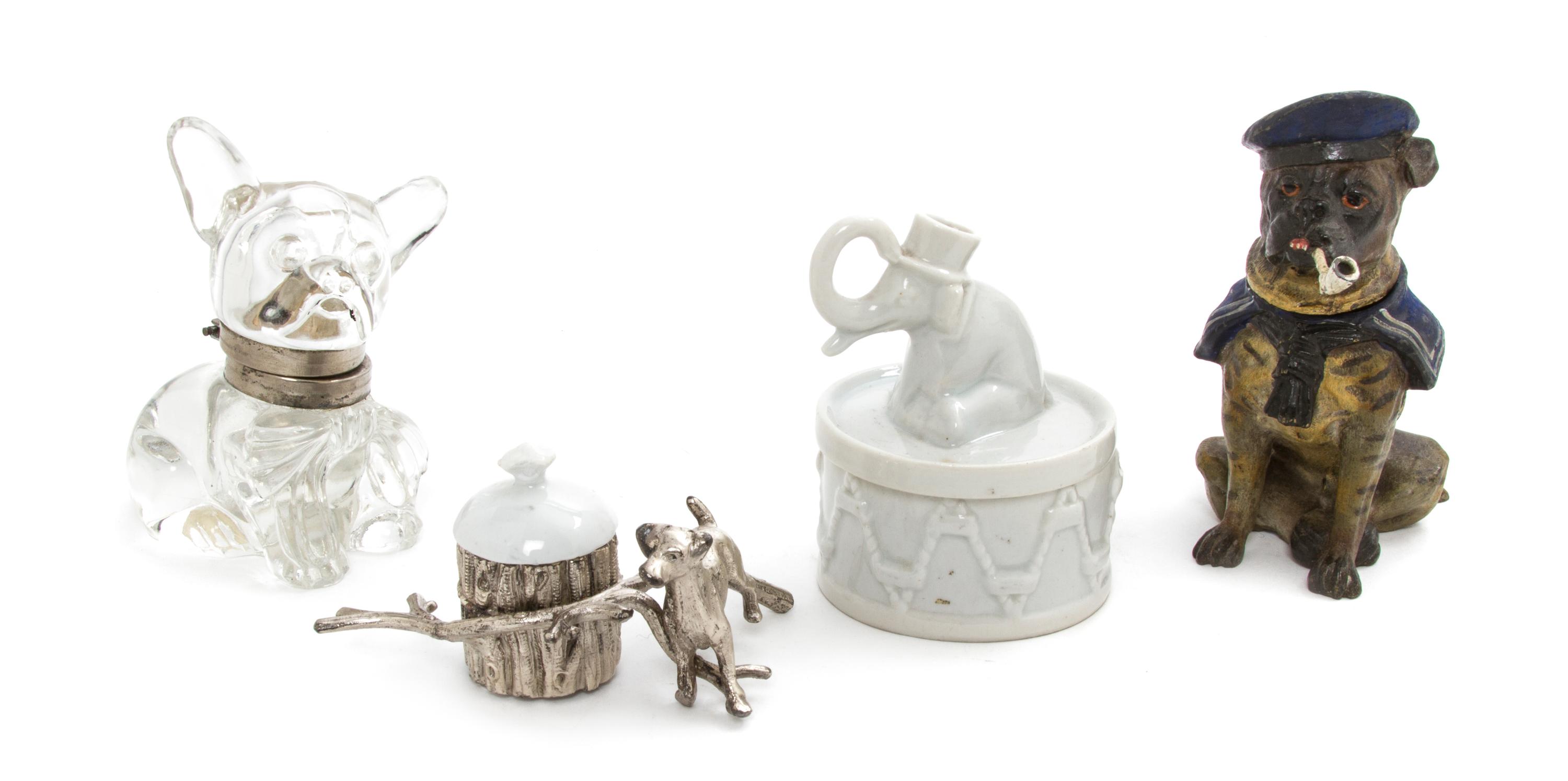 Four Figural Inkwells, Height of tallest 4 1/8 inches.