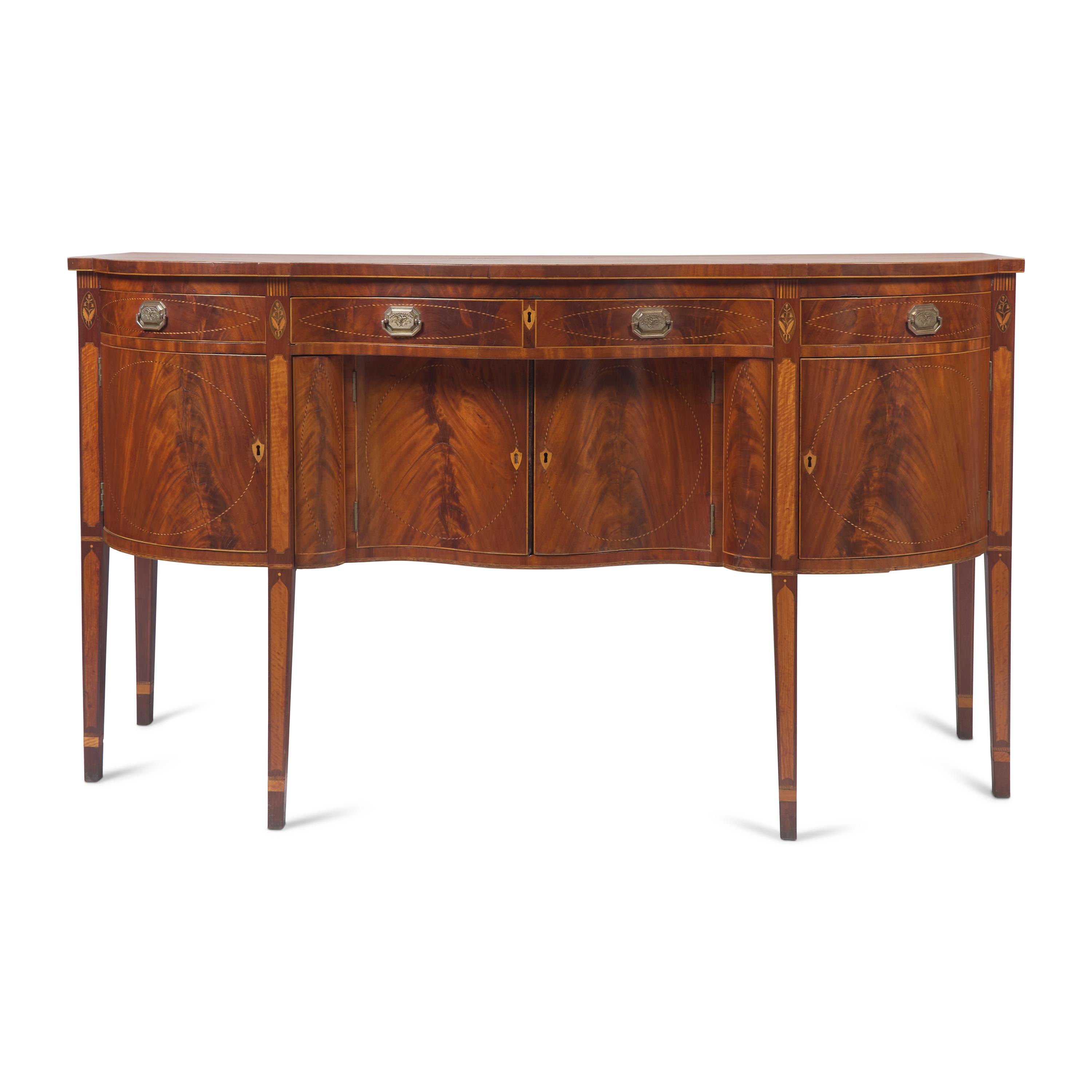 A Fine Federal Inlaid and Figured Mahogany Serpentine Sideboard
