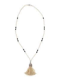 ART DECO, SEED PEARL, DIAMOND, AND ONYX TASSEL NECKLACE