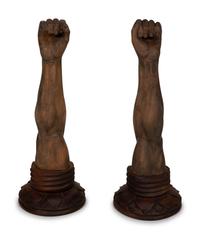 A Pair of Venetian Style Carved Wood Arm-Form Sconces