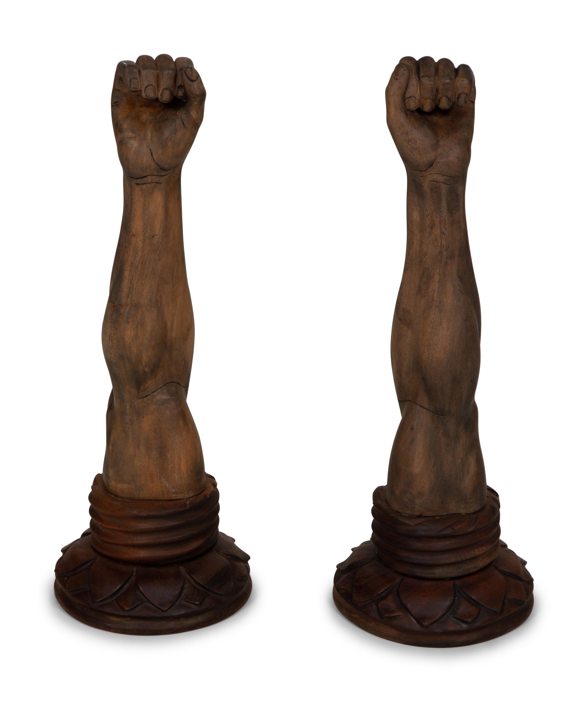 A Pair of Venetian Style Carved Wood Arm-Form Sconces