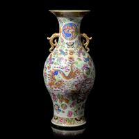 A Chinese Famille Rose Vase, 19th Century 清晚期 粉彩雲龙紋双耳瓶