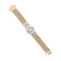 Diamond, Emerald, Platinum, and Yellow Gold Bracelet