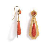 GEORGIAN, CONVERTIBLE YELLOW GOLD AND CORAL DROP EARRINGS
