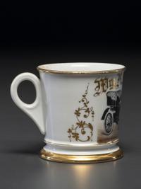 A Photographic Transfer Porcelain Shaving Mug Featuring a Peerless Touring Automobile