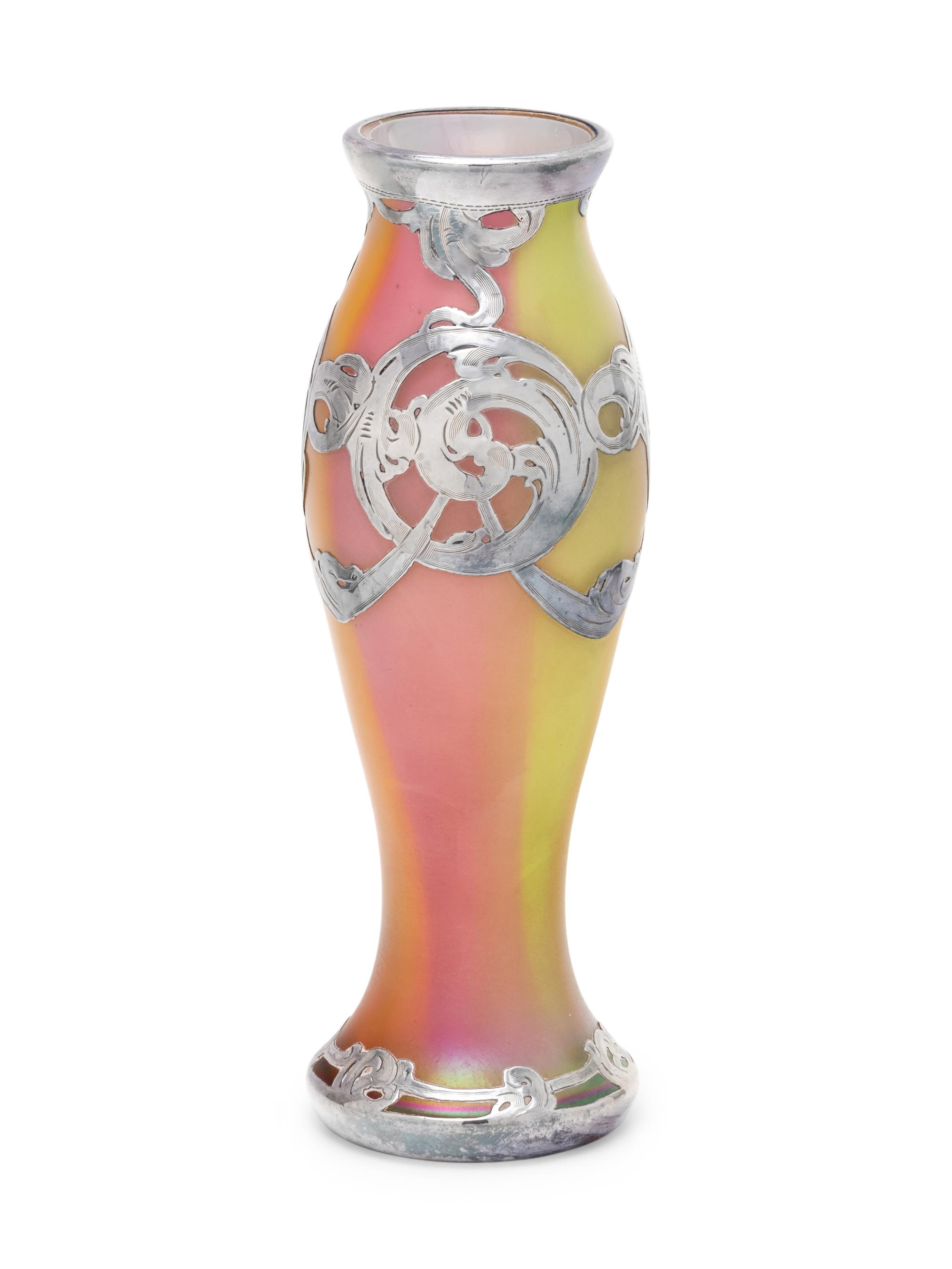 An Art Nouveau Silver Overlay Glass Vase