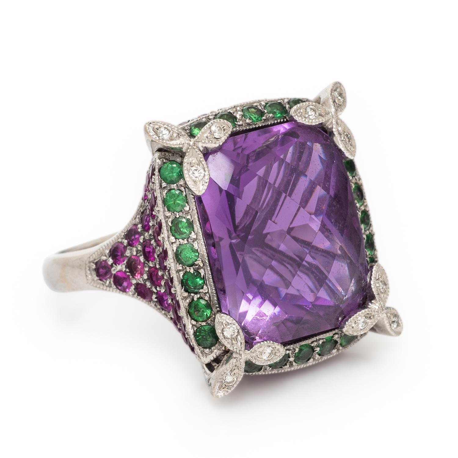Multigem, Diamond, and White Gold Ring