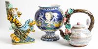 A Group of Polychrome Ceramic Articles Height of tallest 11 3/4 inches.