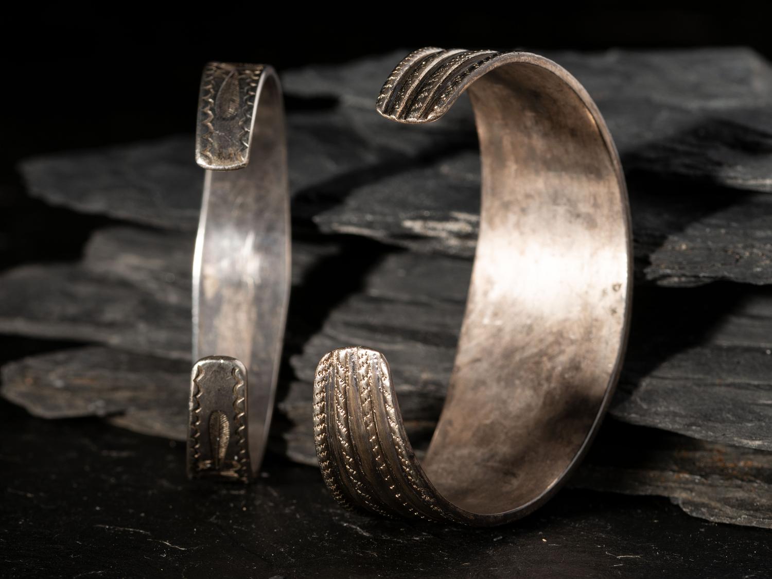 Pair of Navajo Stamped Silver Cuff Bracelets