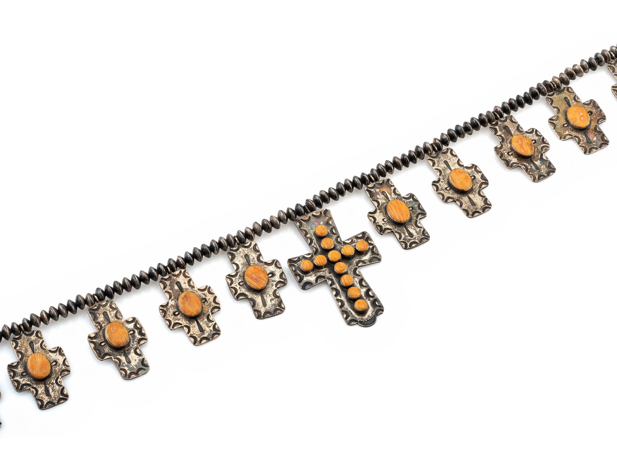Navajo Spiny Oyster and Silver Cross Necklace