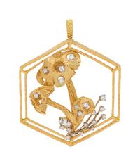 An 18 Karat Yellow Gold and Diamond Mushroom Motif Pendant/Brooch, Peter Lindeman,