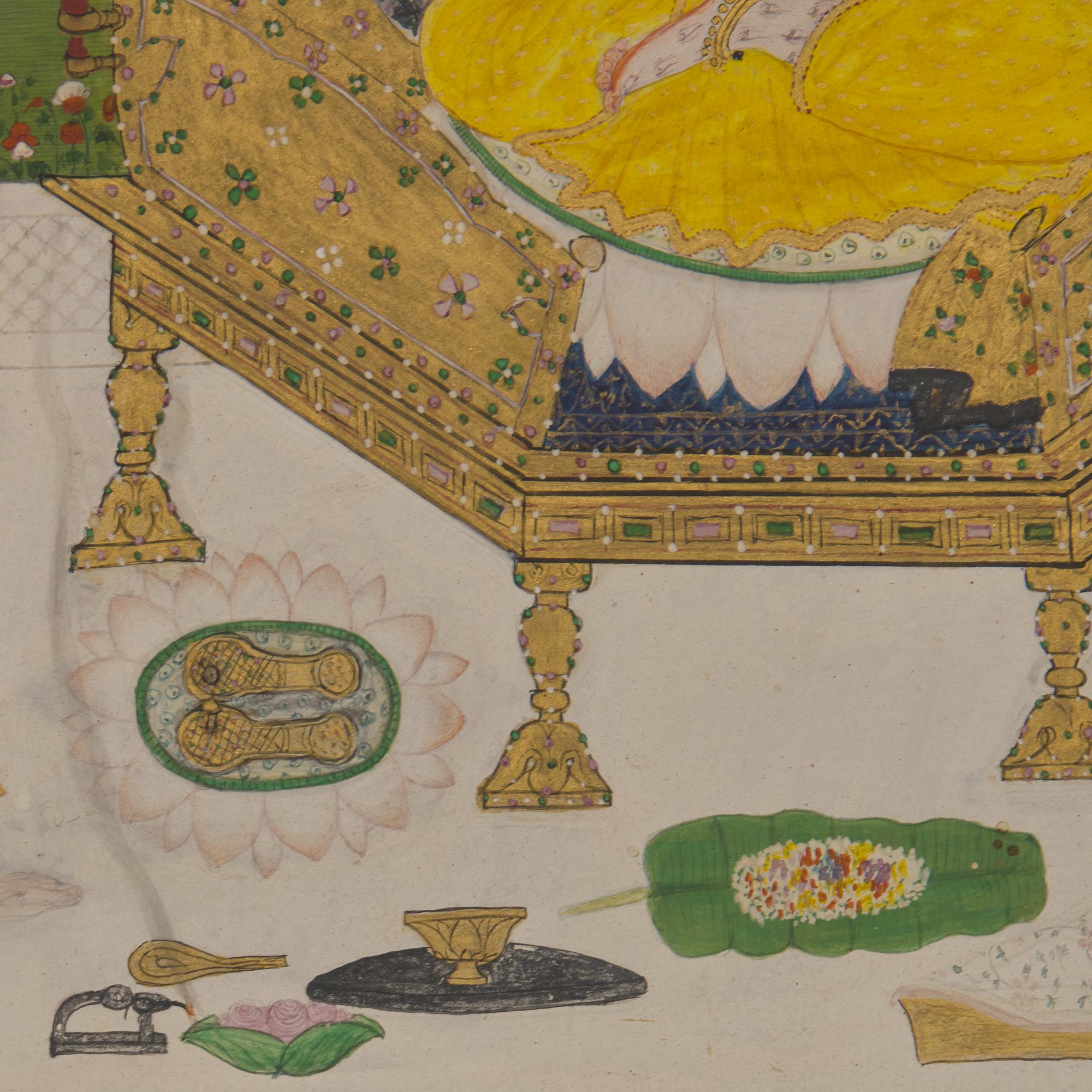 A Painting of The Great Goddess as Indrani, Venerated by the God Indra, Pahari; Panjab Hills, Circa 1800