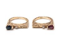 GEMSTONE AND DIAMOND RING SET