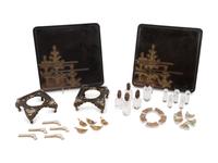 Two Japanese Lacquered Trays with Table Articles