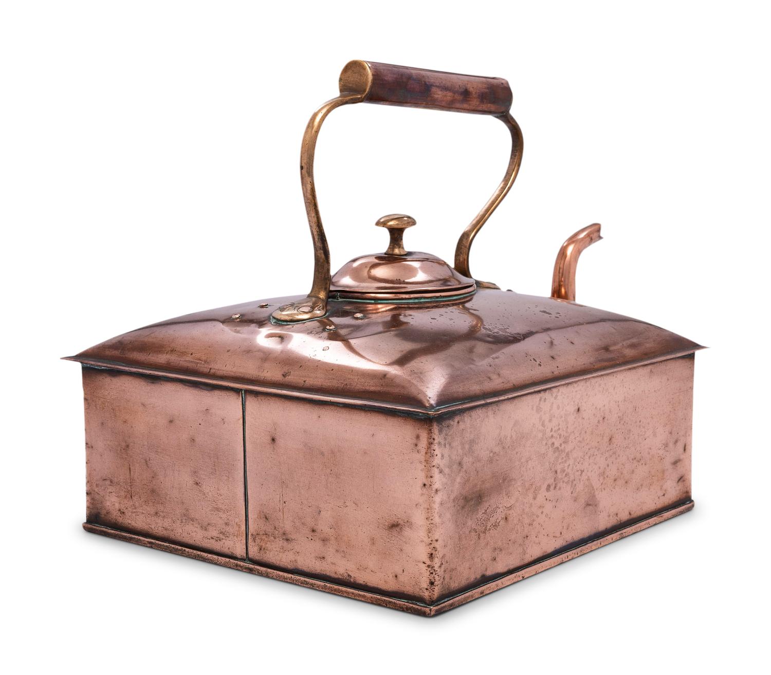 An English Square Copper and Brass Tea Kettle
