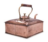 An English Square Copper and Brass Tea Kettle