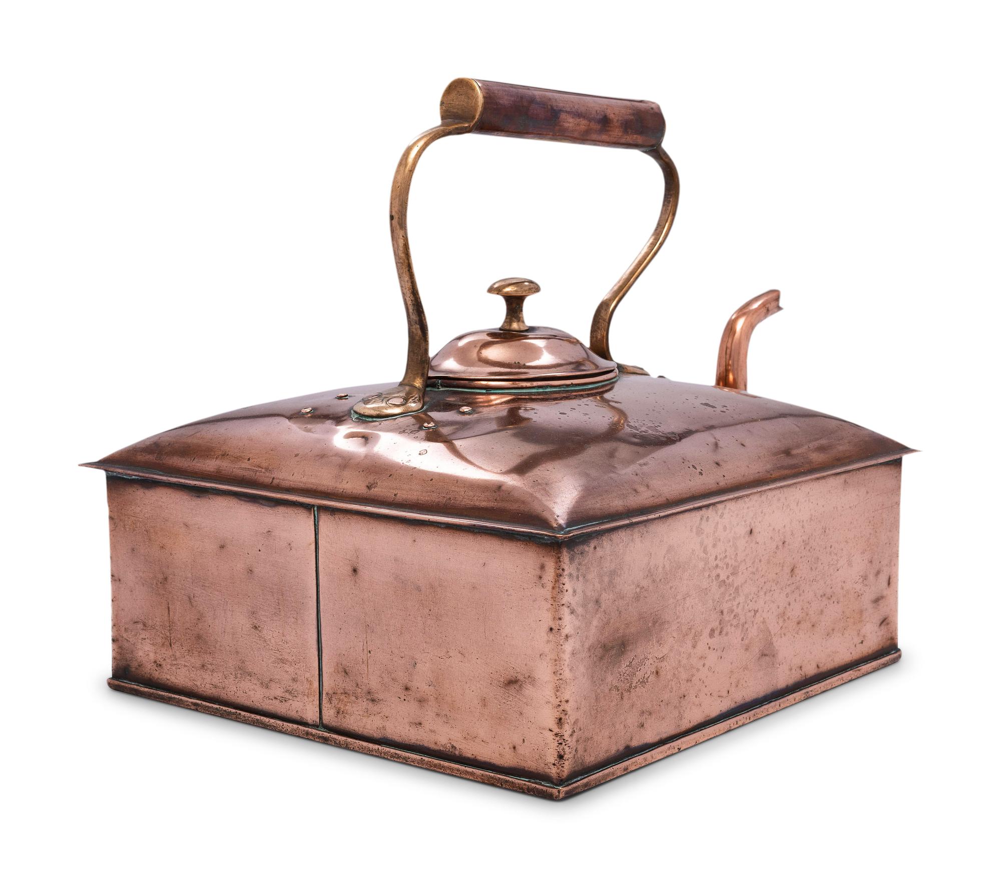 An English Square Copper and Brass Tea Kettle