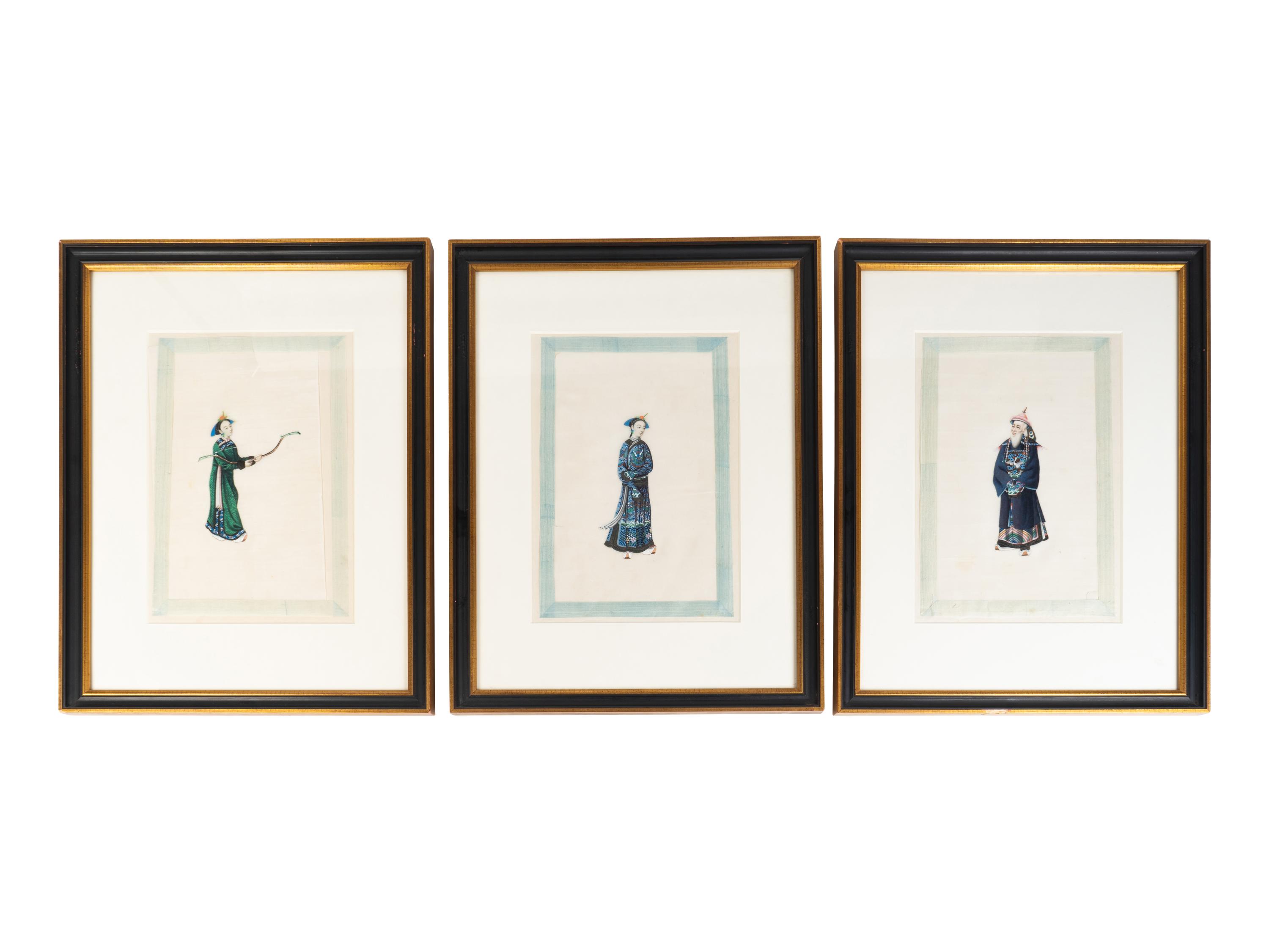A Set of Twelve Chinese Export Pith Paintings of Imperial Court Figures
