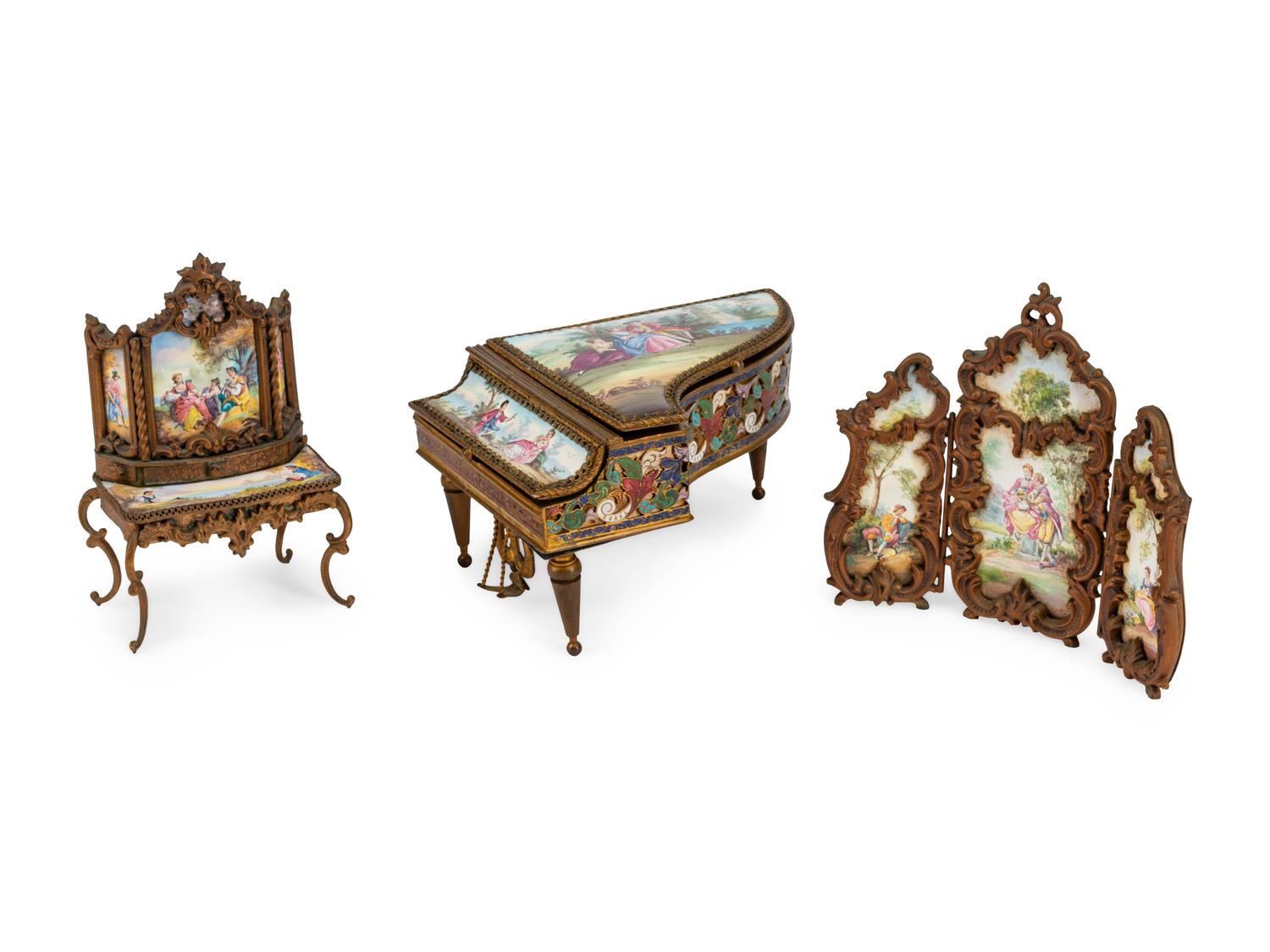 Three Austrian Enameled Table Articles