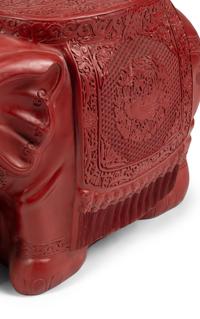 A Pair of Chinese Carved Red Lacquer and Turquoise Cabochon Elephant-Form Stools
