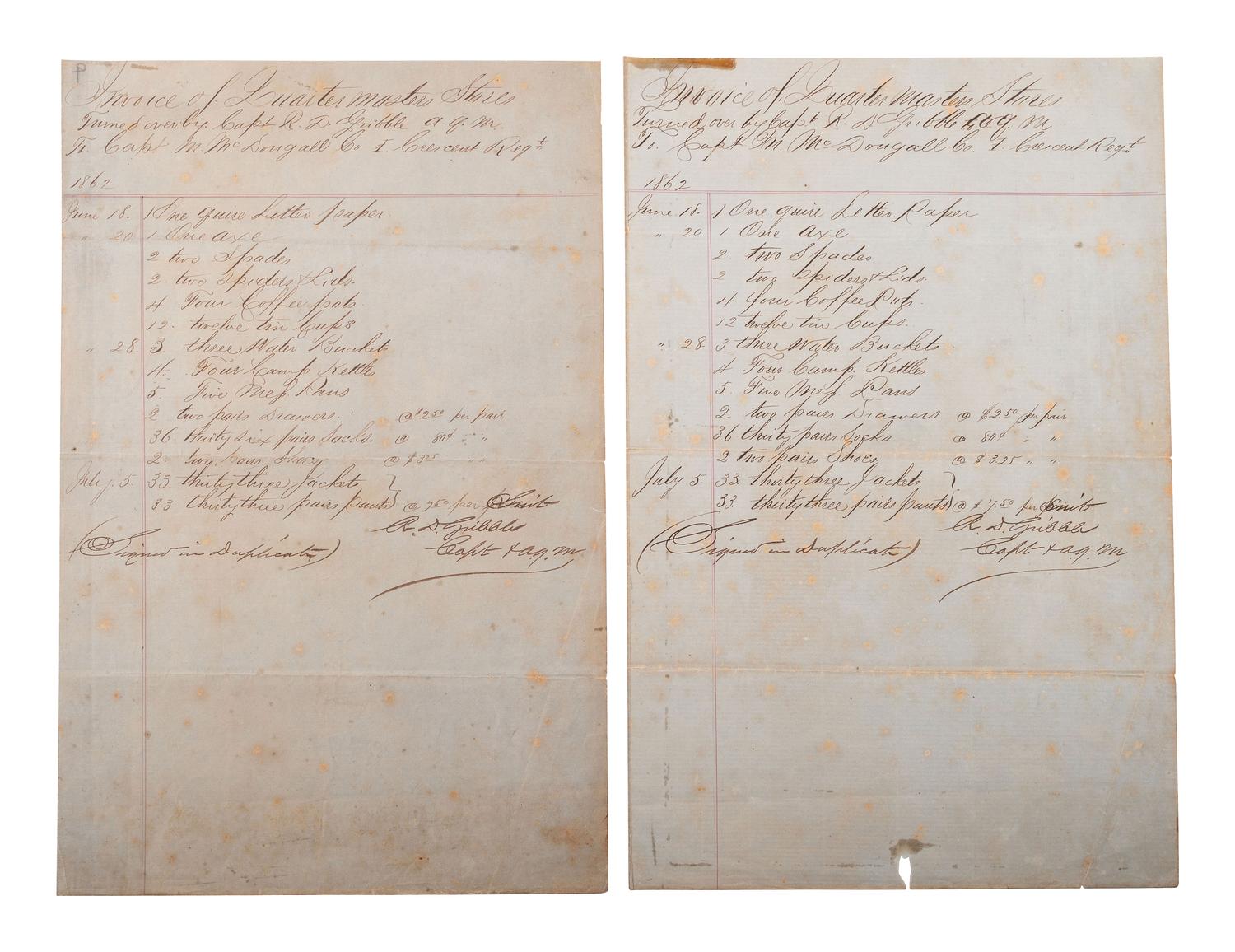 [CIVIL WAR]. Documents associated with Louisiana militia and Confederate Crescent regiments, plus.