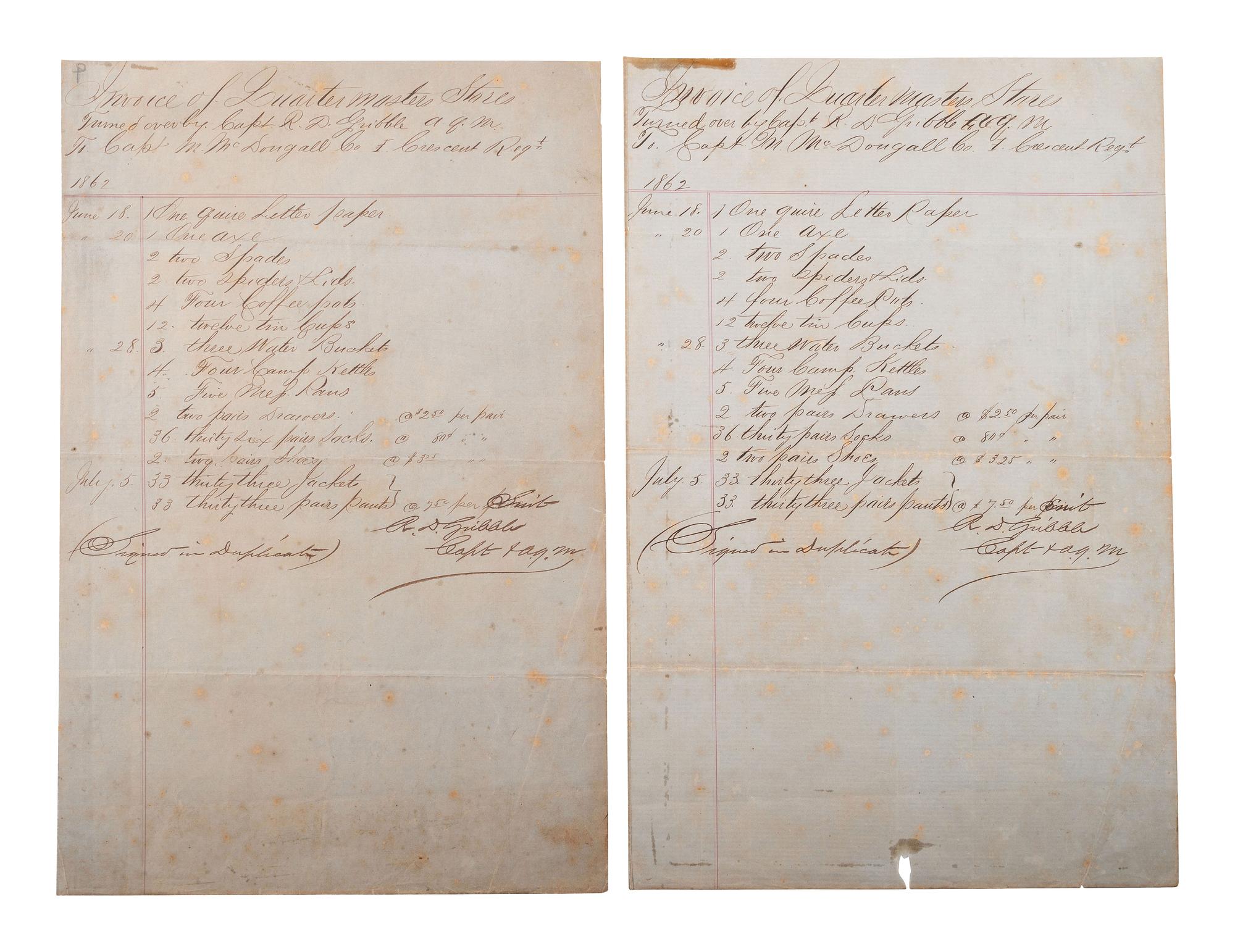 [CIVIL WAR]. Documents associated with Louisiana militia and Confederate Crescent regiments, plus.