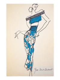 Two Fashion Sketches by Yves Saint Laurent, 1980s