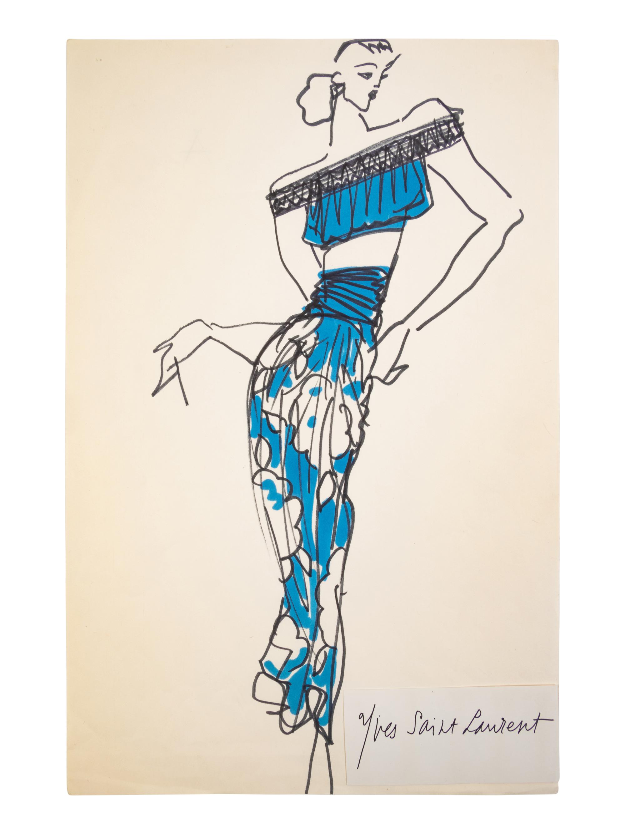 Two Fashion Sketches by Yves Saint Laurent, 1980s