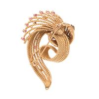 YELLOW GOLD, SAPPHIRE AND RUBY BROOCH