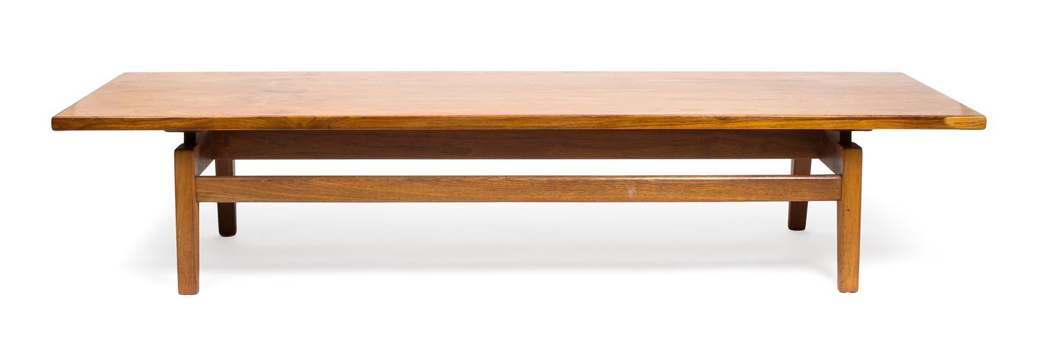 Three Walnut Low Tables The first: height 15 x length 72 x depth 21 inches. — JENS RISOM
