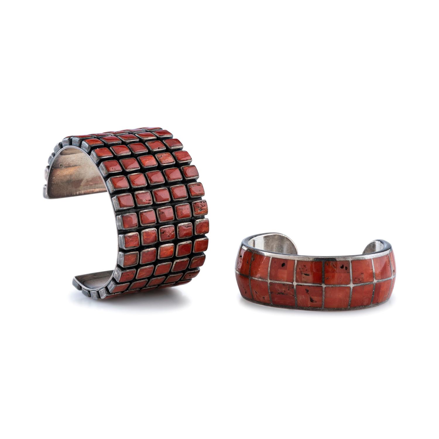 Sterling Silver and Coral Cuff Bracelets