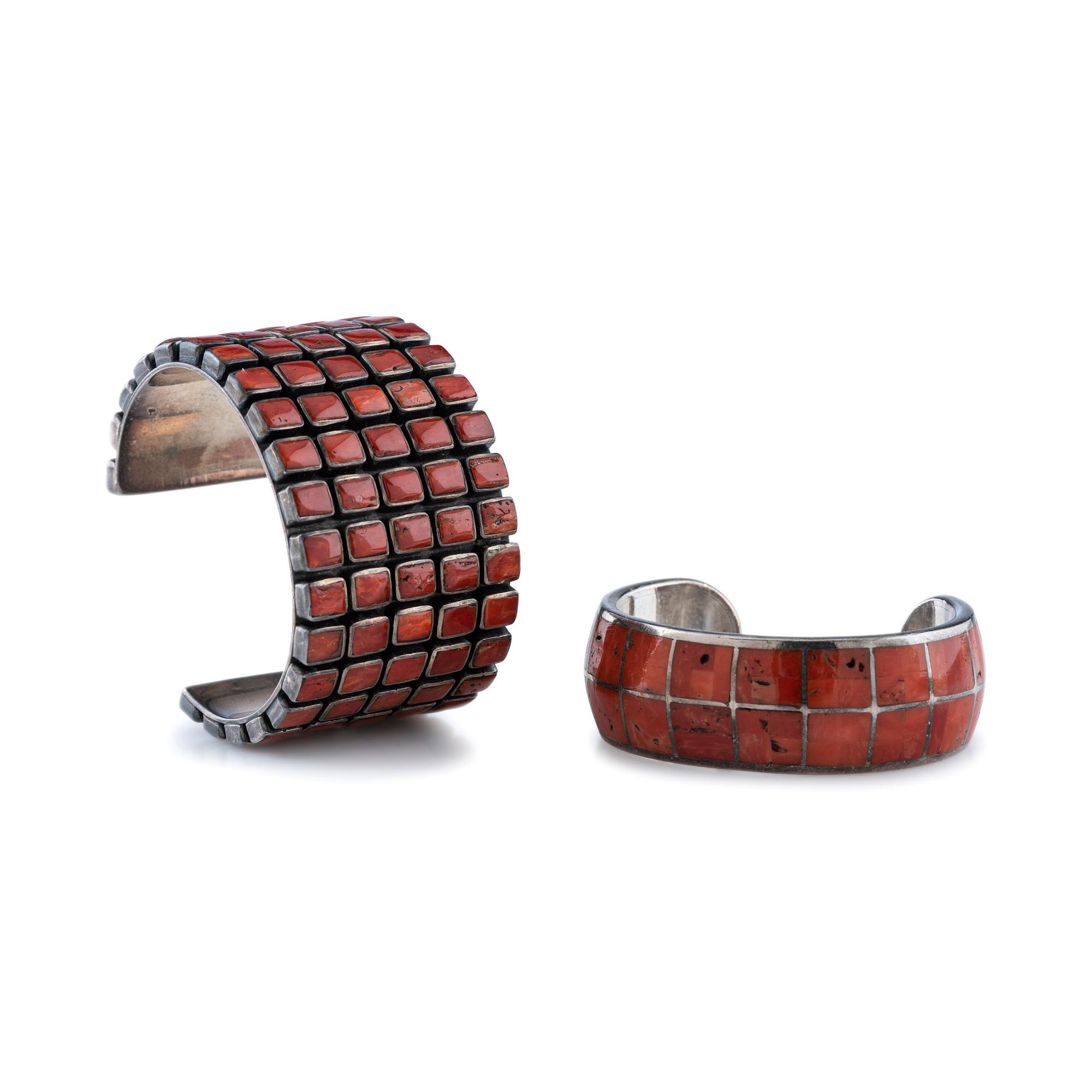 Sterling Silver and Coral Cuff Bracelets