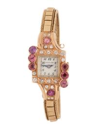 14K PINK GOLD, DIAMOND AND GEMSTONE WRISTWATCH