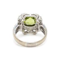 WHITE GOLD, DIAMOND, AND PERIDOT RING