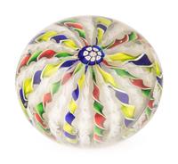 A Four-Color Ribbon and Latticino Twist Crown Glass Paperweight